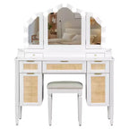Coiffeuse de 112,7 cm avec 13 ampoules LED, 3 modes d'éclairage, miroir triple, 5 tiroirs et étagères, station de charge pour chambre à coucher, blanche