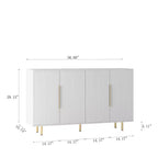 Meuble de rangement d'appoint, buffet de service, buffet de bar à café moderne du milieu du siècle avec portes à rayures verticales et étagères réglables