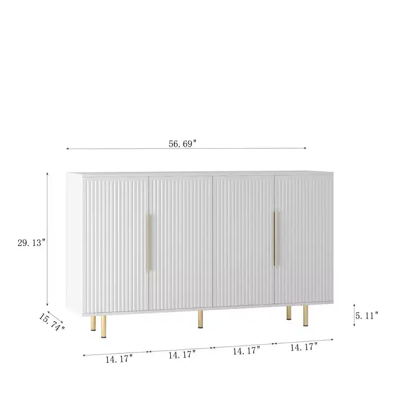 Meuble de rangement d'appoint, buffet de service, buffet de bar à café moderne du milieu du siècle avec portes à rayures verticales et étagères réglables