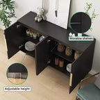 Meuble de rangement d'appoint, buffet de service, buffet de bar à café moderne du milieu du siècle avec portes à rayures verticales et étagères réglables