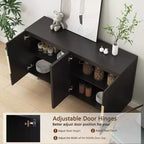 Meuble de rangement d'appoint, buffet de service, buffet de bar à café moderne du milieu du siècle avec portes à rayures verticales et étagères réglables