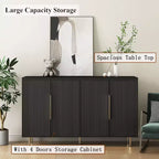Meuble de rangement d'appoint, buffet de service, buffet de bar à café moderne du milieu du siècle avec portes à rayures verticales et étagères réglables