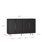 Meuble de rangement d'appoint, buffet de service, buffet de bar à café moderne du milieu du siècle avec portes à rayures verticales et étagères réglables