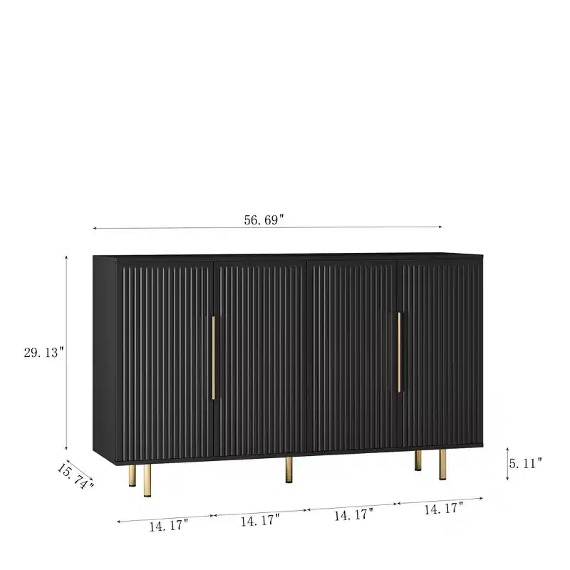 Meuble de rangement d'appoint, buffet de service, buffet de bar à café moderne du milieu du siècle avec portes à rayures verticales et étagères réglables