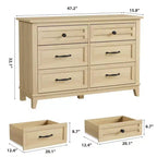 Commode 6 tiroirs pour chambre, commode de 119 cm de large avec rangement autonome, commode de rangement en bois pour salon, chambre, entrée