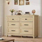 Commode 6 tiroirs pour chambre, commode de 119 cm de large avec rangement autonome, commode de rangement en bois pour salon, chambre, entrée