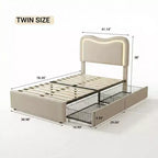 Cadre de lit avec 2 tiroirs de rangement, lit plateforme tapissé avec tête de lit LED, sommier tapissier non requis pour enfants, adolescents