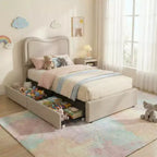 Cadre de lit avec 2 tiroirs de rangement, lit plateforme tapissé avec tête de lit LED, sommier tapissier non requis pour enfants, adolescents