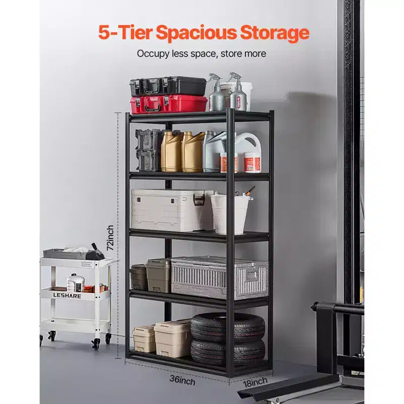 Étagères de Rangement VEVOR, 2000lbs, Étagères de Rangement de Garage à 5 Niveaux, Étagères en Métal Réglables 18 P x 40 L x 72 H pour Garage, Étagère Utilitaire, Noir