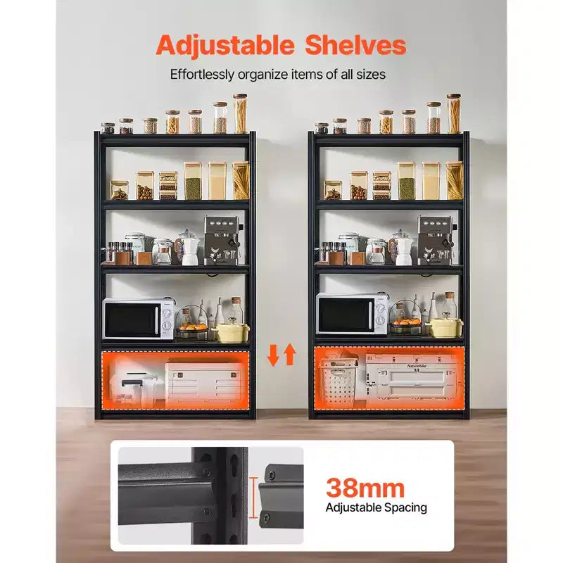 Étagères de Rangement VEVOR, 2000lbs, Étagères de Rangement de Garage à 5 Niveaux, Étagères en Métal Réglables 18 P x 40 L x 72 H pour Garage, Étagère Utilitaire, Noir