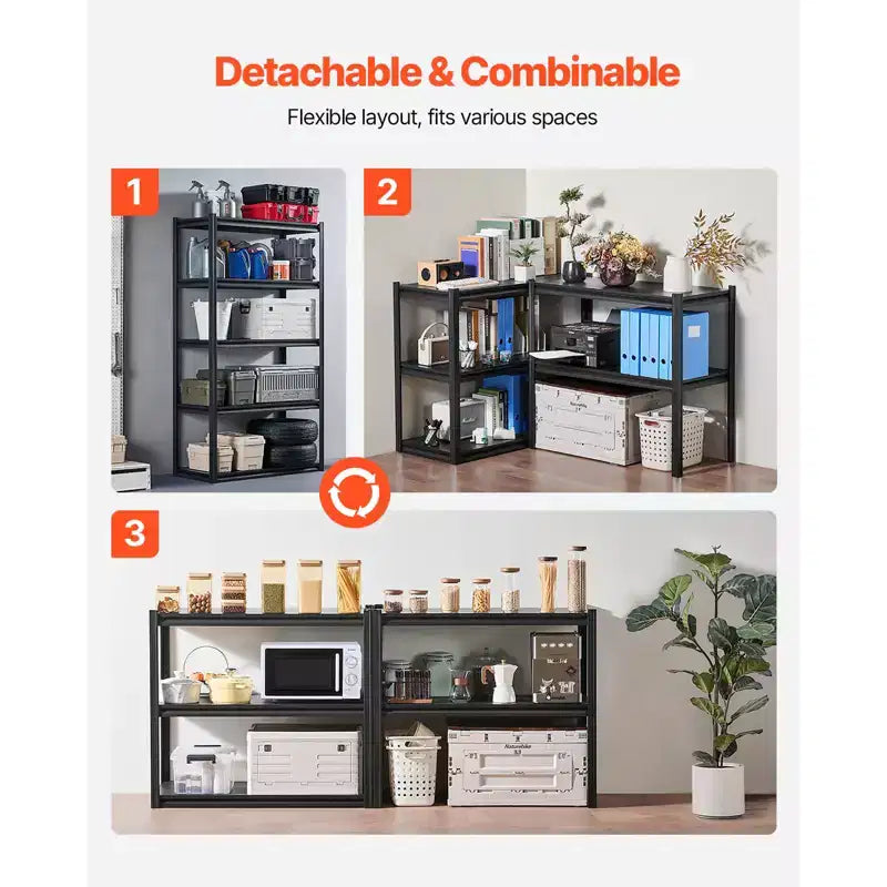 Étagères de Rangement VEVOR, 2000lbs, Étagères de Rangement de Garage à 5 Niveaux, Étagères en Métal Réglables 18 P x 40 L x 72 H pour Garage, Étagère Utilitaire, Noir