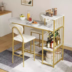 Acekool Ensemble table et 2 chaises de salle à manger, Table de bar extensible avec étagères de rangement et porte-bouteilles, Petit ensemble de salle à manger pour salon