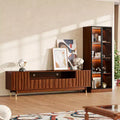 ATJafurn Walnut Mid-century Modern TV Stand with Storage and Glass Display Cabinet, Brown Wooden Entertainment Center Set Available in three sizes
