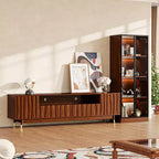 ATJafurn Walnut Mid-century Modern TV Stand with Storage and Glass Display Cabinet, Brown Wooden Entertainment Center Set Available in three sizes