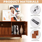 Meuble TV moderne Mid-century en noyer ATJafurn avec rangement et vitrine, Ensemble de meuble de divertissement en bois brun disponible en trois tailles