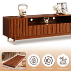 Meuble TV moderne Mid-century en noyer ATJafurn avec rangement et vitrine, Ensemble de meuble de divertissement en bois brun disponible en trois tailles