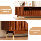 Meuble TV moderne Mid-century en noyer ATJafurn avec rangement et vitrine, Ensemble de meuble de divertissement en bois brun disponible en trois tailles