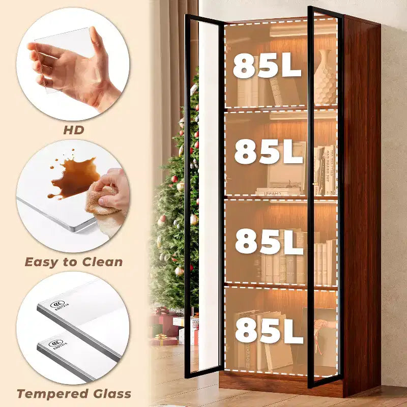 Meuble TV moderne Mid-century en noyer ATJafurn avec rangement et vitrine, Ensemble de meuble de divertissement en bois brun disponible en trois tailles