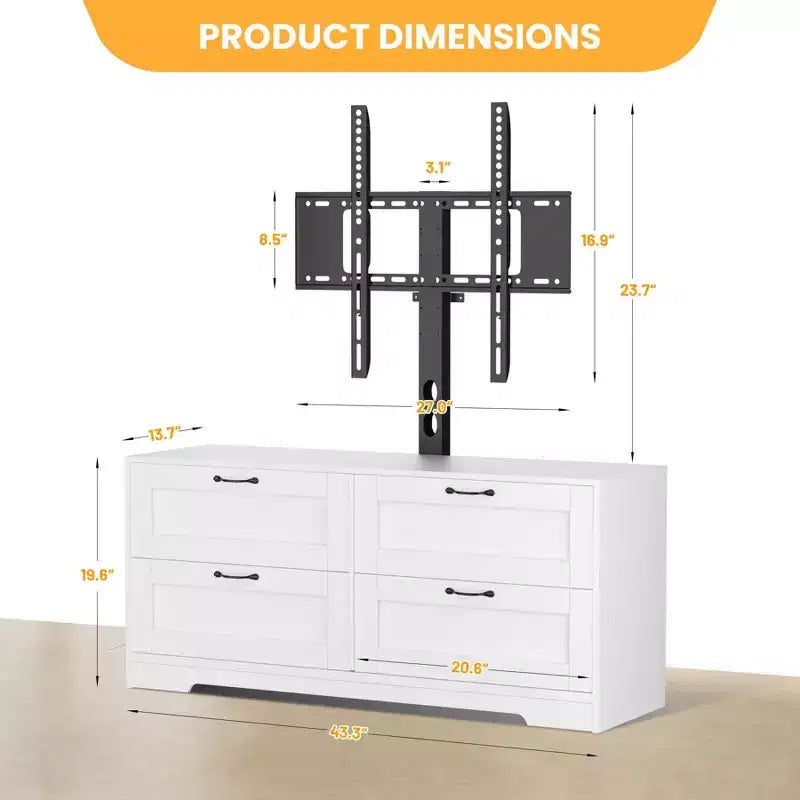 Meuble TV avec support et 4 tiroirs, meuble TV en bois pour téléviseurs jusqu'à 80 pouces, console multimédia réglable pour salon et chambre