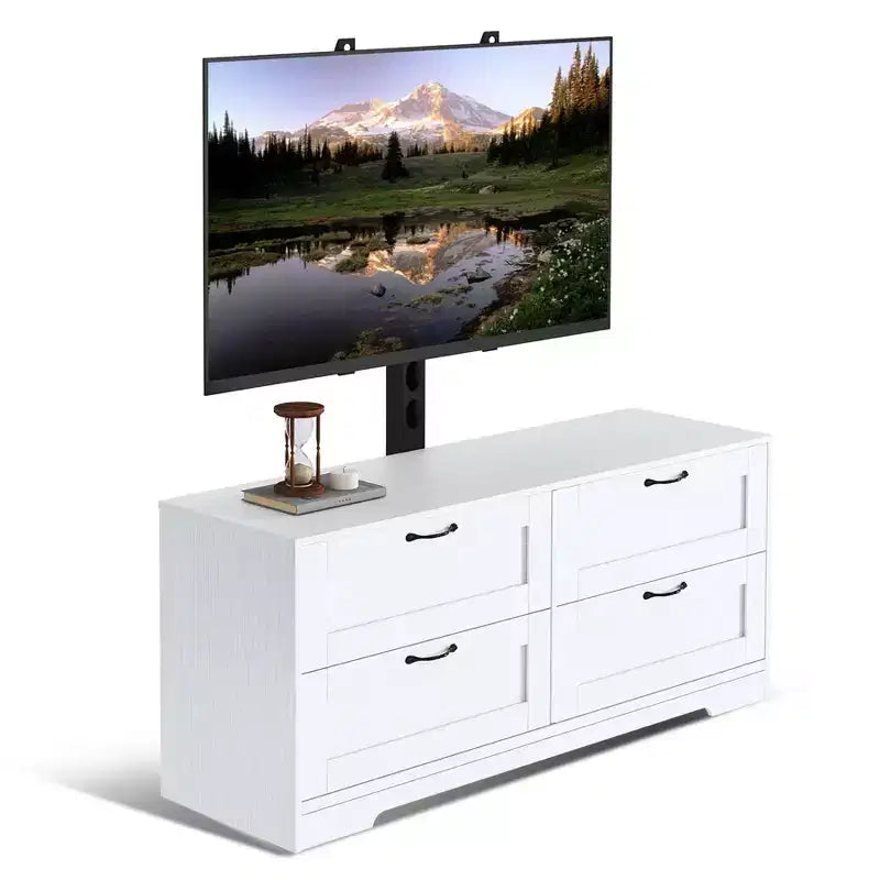 Meuble TV avec support et 4 tiroirs, meuble TV en bois pour téléviseurs jusqu'à 80 pouces, console multimédia réglable pour salon et chambre
