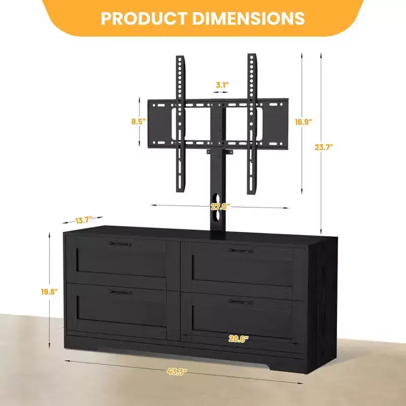 Meuble TV avec support et 4 tiroirs, meuble TV en bois pour téléviseurs jusqu'à 80 pouces, console multimédia réglable pour salon et chambre