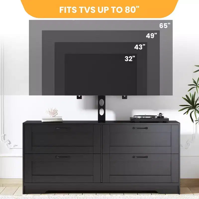 Meuble TV avec support et 4 tiroirs, meuble TV en bois pour téléviseurs jusqu'à 80 pouces, console multimédia réglable pour salon et chambre