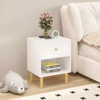 23.22 Wooden Nightstand with 1 Drawer and Open Shelf, MDF Bedside Table with Pine Legs and Wood Handle, White
