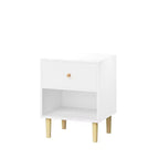 23.22 Table de chevet en bois avec 1 tiroir et étagère ouverte, table de nuit en MDF avec pieds en pin et poignée en bois, blanc