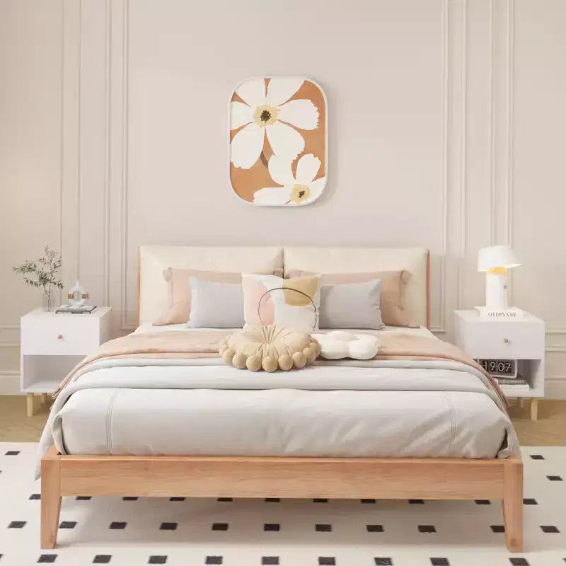 23.22 Table de chevet en bois avec 1 tiroir et étagère ouverte, table de nuit en MDF avec pieds en pin et poignée en bois, blanc