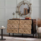 Sideboard with Geometric Pattern, 6-Drawer Dresser with Smooth Sliding Drawers, Modern Console Cabinet for Kitchen Dining Living