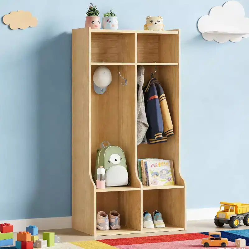 Coat Locker with 2 Sections, 4 Storage Cubbies and 4 Hooks, Durable Organizer for Home, Study Room, Nursery, Kindergarten