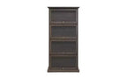 VIYET 63 4-Tier Glass Display Cabinet, Brown MDF+Tempered Glass Curio Cabinet (Flip-up Doors for Collectibles/Toys/Books)