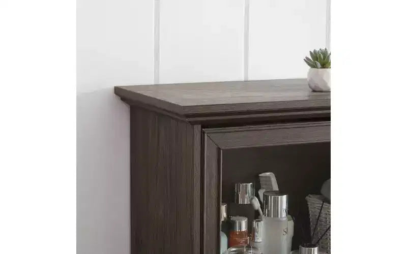VIYET 63 Vitrine en verre à 4 niveaux, armoire en MDF marron + verre trempé (portes relevables pour objets de collection/jouets/livres)