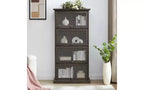 VIYET 63 Vitrine en verre à 4 niveaux, armoire en MDF marron + verre trempé (portes relevables pour objets de collection/jouets/livres)
