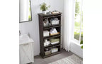 VIYET 63 Vitrine en verre à 4 niveaux, armoire en MDF marron + verre trempé (portes relevables pour objets de collection/jouets/livres)