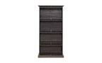 VIYET 63 Vitrine en verre à 4 niveaux, armoire en MDF marron + verre trempé (portes relevables pour objets de collection/jouets/livres)