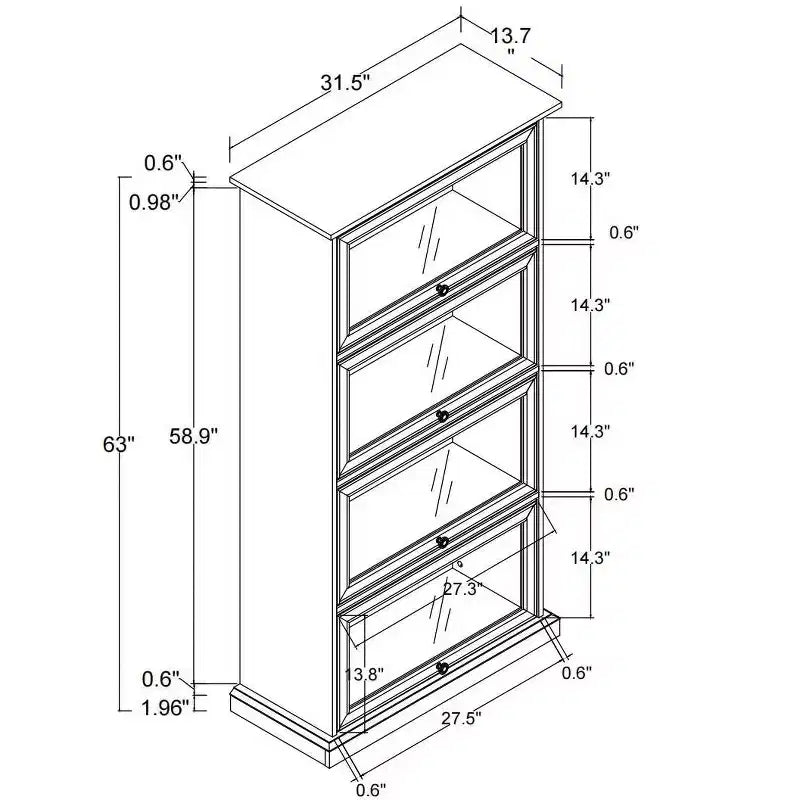 VIYET 63 Vitrine en verre à 4 niveaux, armoire en MDF marron + verre trempé (portes relevables pour objets de collection/jouets/livres)