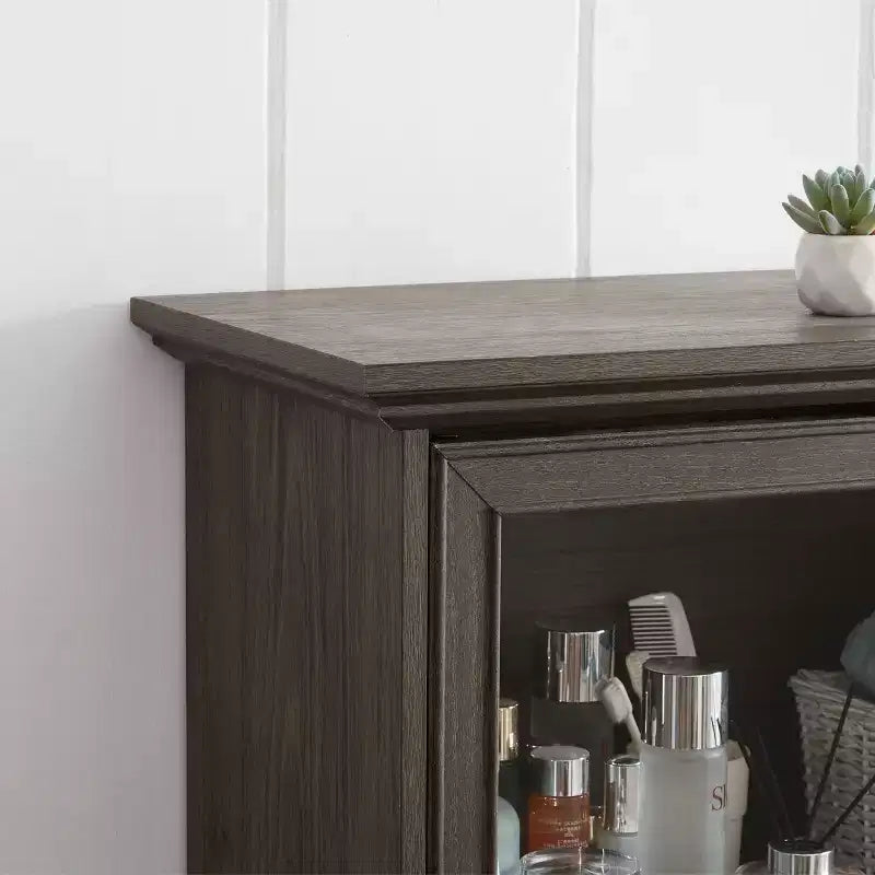 VIYET 63 Vitrine en verre à 4 niveaux, armoire en MDF marron + verre trempé (portes relevables pour objets de collection/jouets/livres)