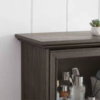 VIYET 63 Vitrine en verre à 4 niveaux, armoire en MDF marron + verre trempé (portes relevables pour objets de collection/jouets/livres)