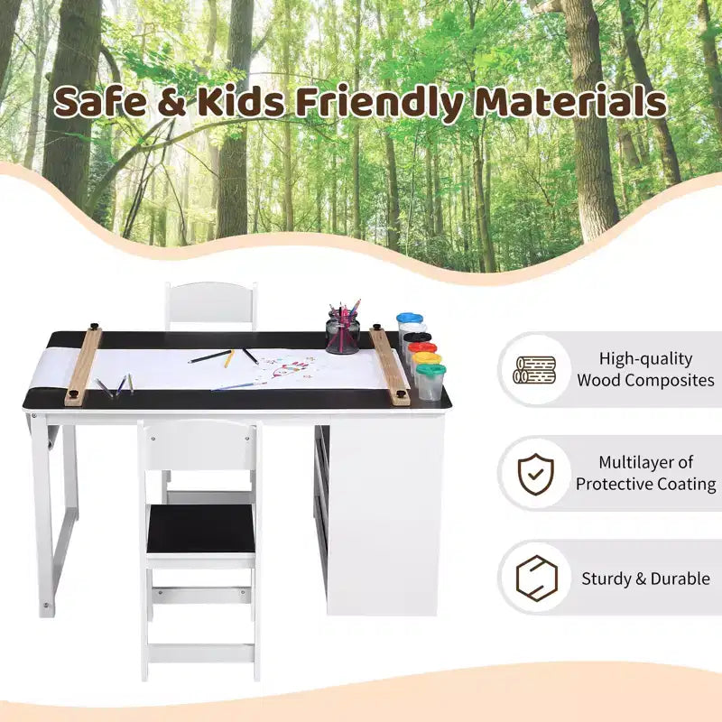 Table et chaise d'art 4 en 1 pour enfants, bureau de rangement spacieux pour tout-petits avec organisateur de fournitures artistiques portable, bureau de dessin, table d'activités et d'étude pour enfants
