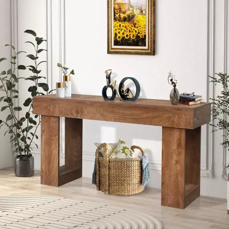 Coolmee 63 po. longue console pour entrée, table de canapé rectangulaire en bois derrière le canapé, tables d'entrée de style ferme pour entrée, couloir