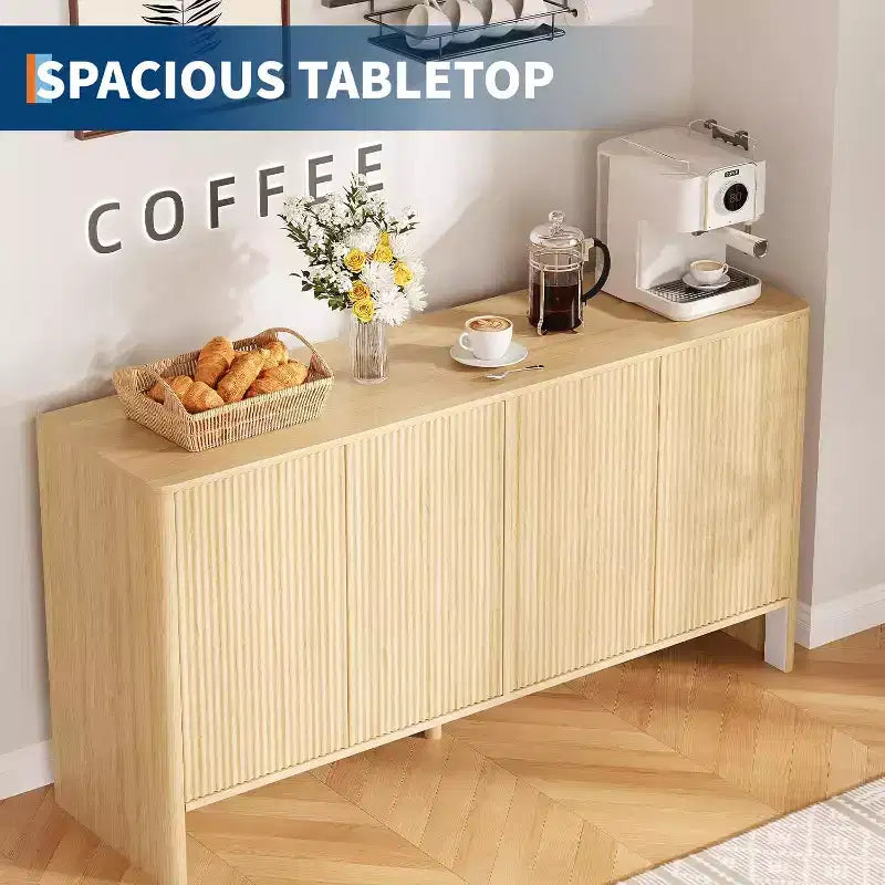 Buffet de ferme 58 pouces avec portes cannelées – Meuble de rangement pour salle à manger et salon – Marron