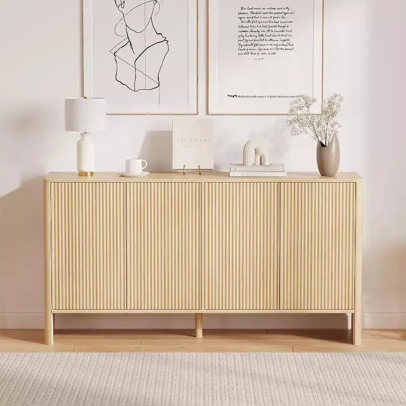 Buffet de ferme 58 pouces avec portes cannelées – Meuble de rangement pour salle à manger et salon – Marron