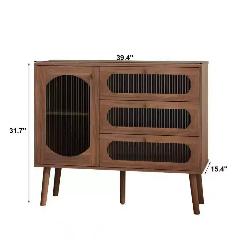 Armoire de Rangement d'Appoint Vintage avec Porte Vitrée, Pieds en Bois Massif, Petit Buffet d'Appoint pour Salon, Entrée ou Couloir-Panipeachy
