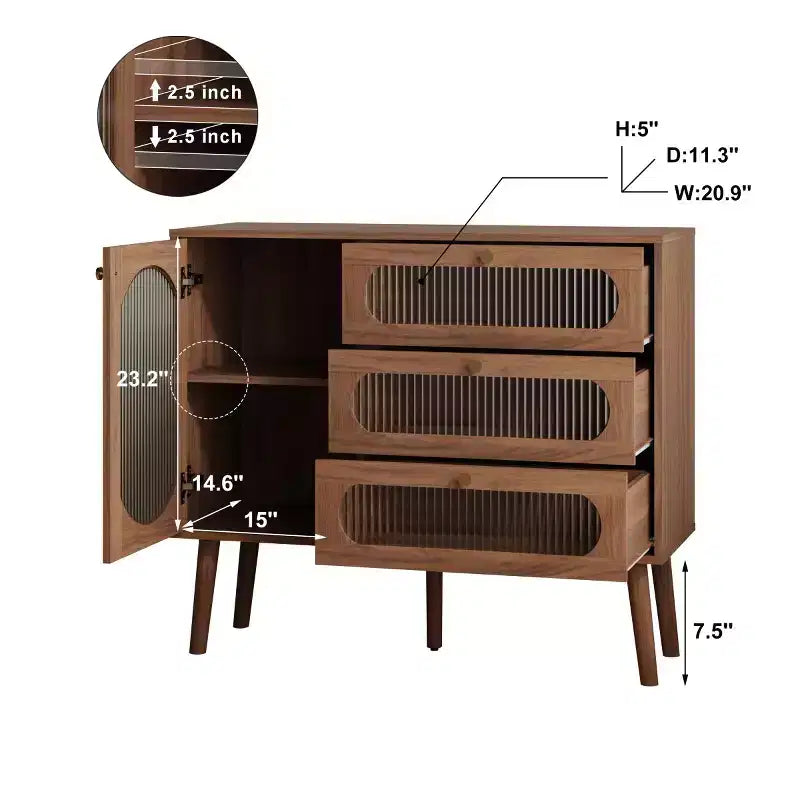 Armoire de Rangement d'Appoint Vintage avec Porte Vitrée, Pieds en Bois Massif, Petit Buffet d'Appoint pour Salon, Entrée ou Couloir-Panipeachy