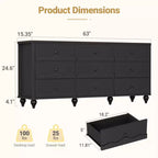 Armoire de rangement Besiost avec 9 tiroirs, commode en bois avec façade festonnée