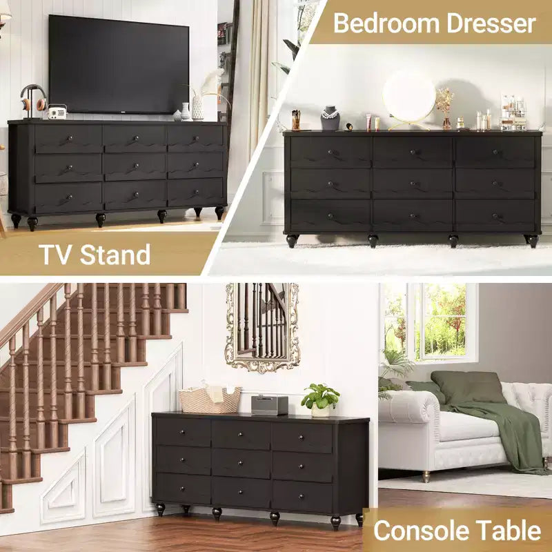 Armoire de rangement Besiost avec 9 tiroirs, commode en bois avec façade festonnée