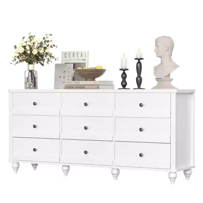 Armoire de rangement Besiost avec 9 tiroirs, commode en bois avec façade festonnée