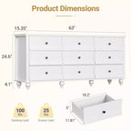 Armoire de rangement Besiost avec 9 tiroirs, commode en bois avec façade festonnée