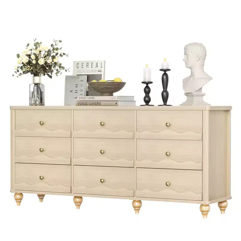 Armoire de rangement Besiost avec 9 tiroirs, commode en bois avec façade festonnée